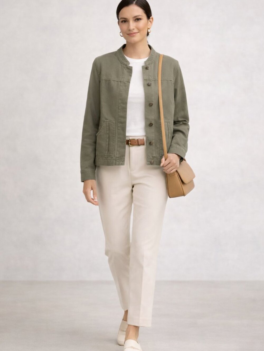 J Jill Sage Green Utility 3 Pocket Jacket  Minimalist Casual Size Small